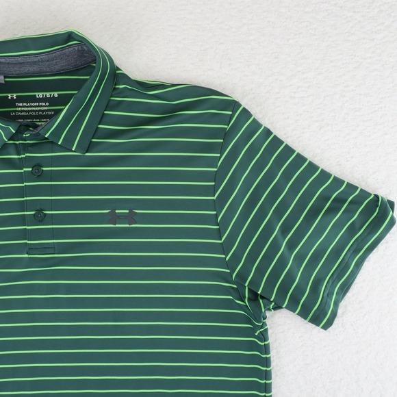 Under Armour Golf The Playoff Polo Shirt Mens Large Green Striped‎ - Picture 2 of 10